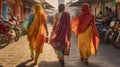 The Backs of Young Adult Indian Girlfriends Shopping Together In The Streets of New Delhi - Generative AI
