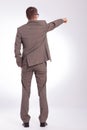 Back of a young business man pointing with a hand in pocket Royalty Free Stock Photo