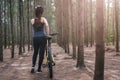 Back young female woman helmet catch bicycle