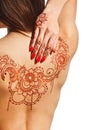 Back of young girl with henna mehendi