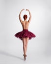Back of a young topless ballerina in a tutu
