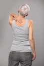 Backache pain in back, senior woman with body and muscle problems