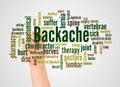 Backache word cloud and hand with marker concept Royalty Free Stock Photo