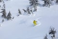 the backcountry snowboarder elegantly carves through the pristine, untouched powder snow