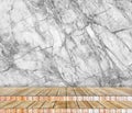 Backdrop abstract marble wall and wood slabs arranged in perspective texture background.. Royalty Free Stock Photo