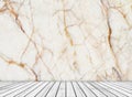 Backdrop abstract marble wall and wood slabs arranged in perspective texture background.. Royalty Free Stock Photo