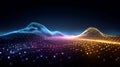 A backdrop of abstract technology featuring a radiant plexus network and interconnected data points set against a blue and orange Royalty Free Stock Photo