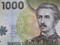 approach to chilean banknote of 1000 pesos, background and texture