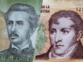 approach to chilean banknote of 1000 pesos and argentine banknote of ten pesos