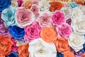 Backdrop of colorful paper roses background in a wedding Royalty Free Stock Photo