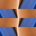 abstract design with cuts of fabric in orange and blue colors, background and texture