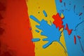 Backdrop. Grunge red, blue, and yellow painted a concrete wall Royalty Free Stock Photo