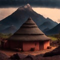 backdrop of mountains during the rainy season, an Indian village unveils a small clay house amidst an insanely detailed.