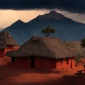 backdrop of mountains during the rainy season, an Indian village unveils a small clay house amidst an insanely detailed,