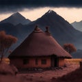 backdrop of mountains during the rainy season, an Indian village unveils a small clay house amidst an insanely detailed.