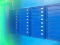 Backdrop of rows of numbered mailbox in modern residential apartments with flare background. Background of blue Mailboxes in an Royalty Free Stock Photo