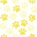 Yellow paw print seamless. Vector illustration animal paw track pattern. backdrop with silhouettes of cat or dog footprint Royalty Free Stock Photo