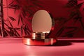 backdrop splay product cosmetic beauty luxury background bamboo wall red maroon shadow leaf sunlight dappled counter table podium