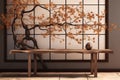 backdrop splay product style asian chinese luxury sheet fabric brown wall frame lattice japanese traditional window sunlight leaf