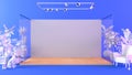 Backdrop stage platform in studio with decorative objects and props, 3d rendering Royalty Free Stock Photo