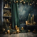 Backdrop studio photo christmas tree green background digital decorations garlands clipart