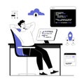 Backend development coding and programming. Man working with program languages, doing tasks, finding new solutions Royalty Free Stock Photo