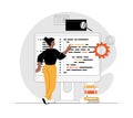 Backend development coding and programming. Web developer creating program code on monitor screen. Illustration