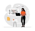 Backend development coding and programming. Woman write, test and optimize code, work with different program languages