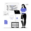 Backend development coding and programming. Woman write, test and optimize code, work with different program languages. Royalty Free Stock Photo
