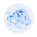 Backend Development, Coding, Software Engineering, Programming languages. Server racks in the big cloud, database
