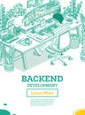 Backend Development on Computer. Working Programmer Sit on Chair with Wheels in Front of Curved Monitor with Code. Php and C++ Royalty Free Stock Photo