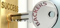 Backers and success - pictured as word Backers on a key, to symbolize that Backers helps achieving success and prosperity in life Royalty Free Stock Photo