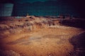 Backfilling of the excavation under the foundation slab. Construction, dolomite, shovels and wheelbarrow. Royalty Free Stock Photo