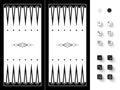 Backgammon black board to play traditional game vector illustration. 3d gambling black and white dices with shadow from Royalty Free Stock Photo