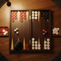 Backgammon Board with Chips and Dice for Game Play Royalty Free Stock Photo