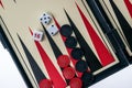 Backgammon Board with Dice and checkers Royalty Free Stock Photo