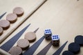 Backgammon board and dice Royalty Free Stock Photo