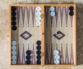 Backgammon board with dice Royalty Free Stock Photo