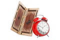 Backgammon, board game with alarm clock, 3D rendering Royalty Free Stock Photo