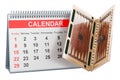 Backgammon, board game with desk calendar, 3D rendering Royalty Free Stock Photo