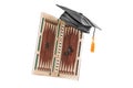 Backgammon, board game with education hat. 3D rendering Royalty Free Stock Photo