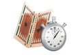 Backgammon, board game with stopwatch, 3D rendering Royalty Free Stock Photo
