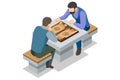 Backgammon board. Isometric backgammon board with chip and dice. Traditional tabletop game concept for strategy, logic Royalty Free Stock Photo