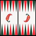 Red chili pepper playing field for backgammon, ancient gambling dice, illustration, decoration of board games Royalty Free Stock Photo