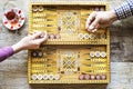 Backgammon game with two dice Royalty Free Stock Photo