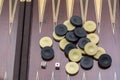 Backgammon game with two dice, with space for text or image Royalty Free Stock Photo