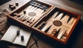 Backgammon game with wooden board, Ai generated image Royalty Free Stock Photo