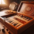 Backgammon game with wooden board, Ai generated image Royalty Free Stock Photo