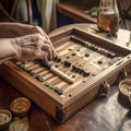 Backgammon is an interesting game for seniors Generative AI Royalty Free Stock Photo