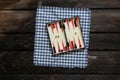 backgammon lie on an old wooden table, game Royalty Free Stock Photo